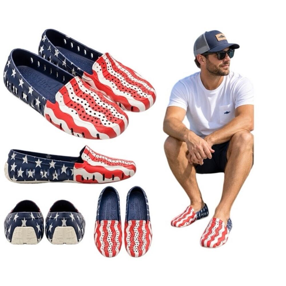 Floafers Country Club Driver Men's 11 USA Patriotic Waterproof Boat Shoe Rubber